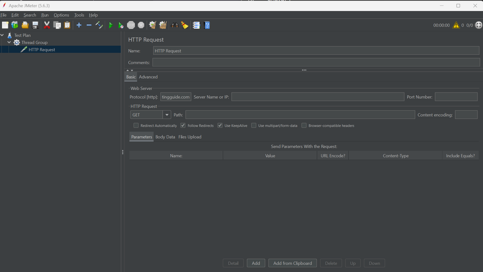 Apache JMeter HTTP Request configuration example for performance testing