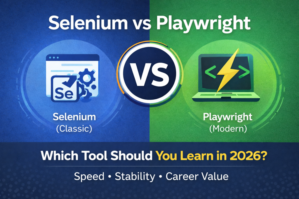 Selenium vs Playwright comparison 2026 showing speed stability features and career value differences