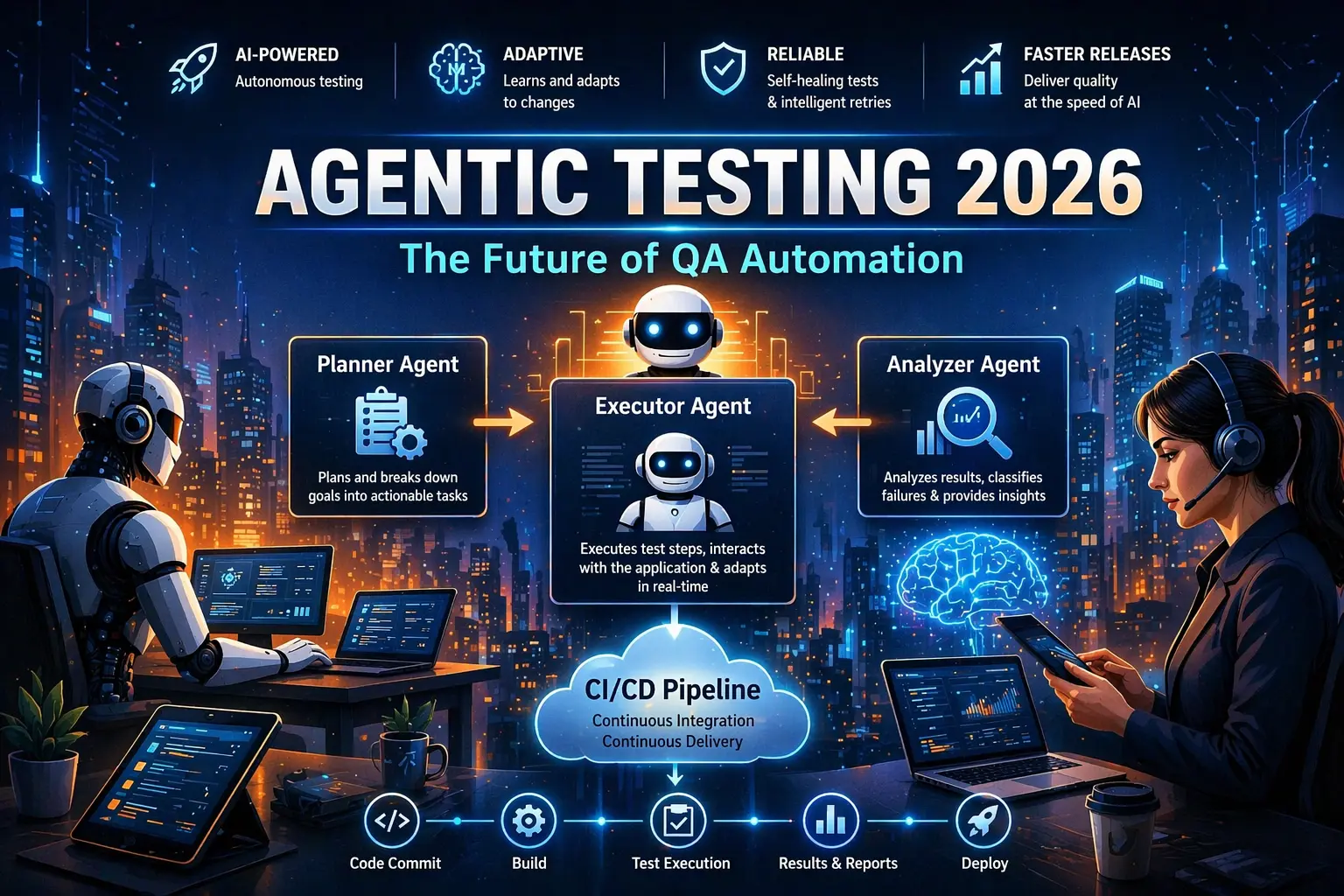 agentic testing 2026 AI QA automation architecture planner executor analyzer agents