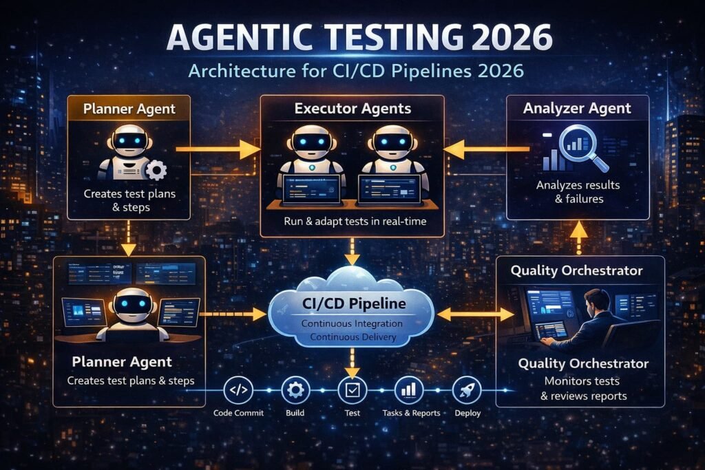 agentic testing architecture planner executor analyzer quality orchestrator CI CD pipeline