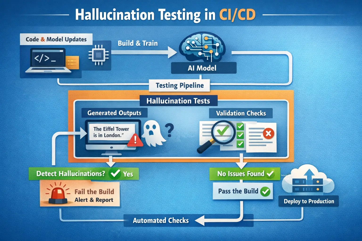 hallucination testing ci cd pipeline github actions workflow diagram