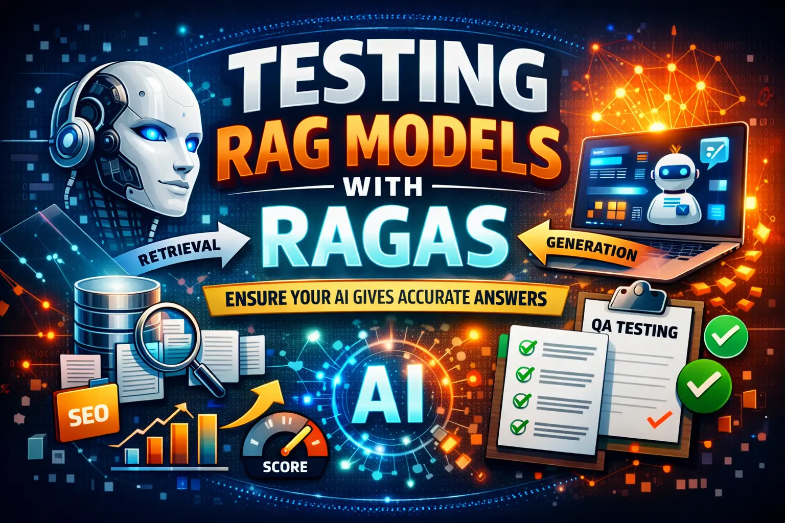 What is RAGAS testing RAG pipelines featured image showing AI evaluation and QA testing workflow