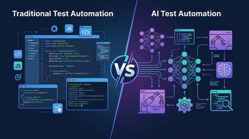 AI test automation vs traditional automation 2026 comparison guide for QA engineers SDETs